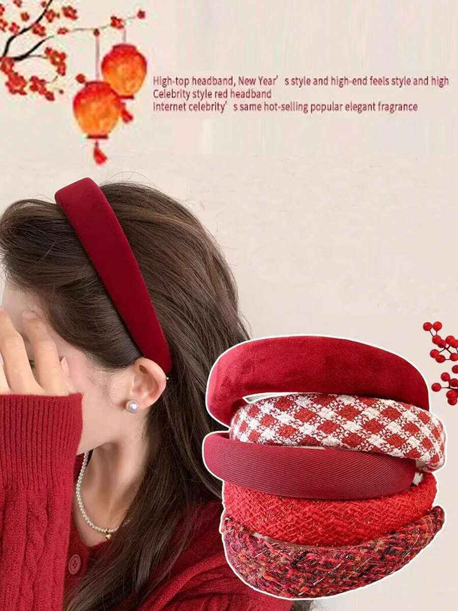 Tiara vermelha de Ano Novo para mulheres, acessório de cabelo com alta pressão na coroa, presilha de cabelo versátil e confortável. - Faixa de cabelo de Ano Novo - Ver 1