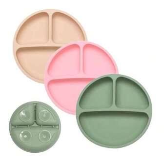 100 % silikon tallrik för barn, halkfri delad sugplatta, mikrovågsugn och diskmaskin, avvänjningstillbehör