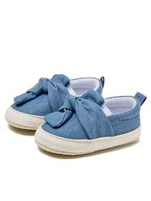 1 par de zapatos planos casuales con lazo de tela, diseño lindo adecuado para primavera y otoño - Neblina azul - Ver 2