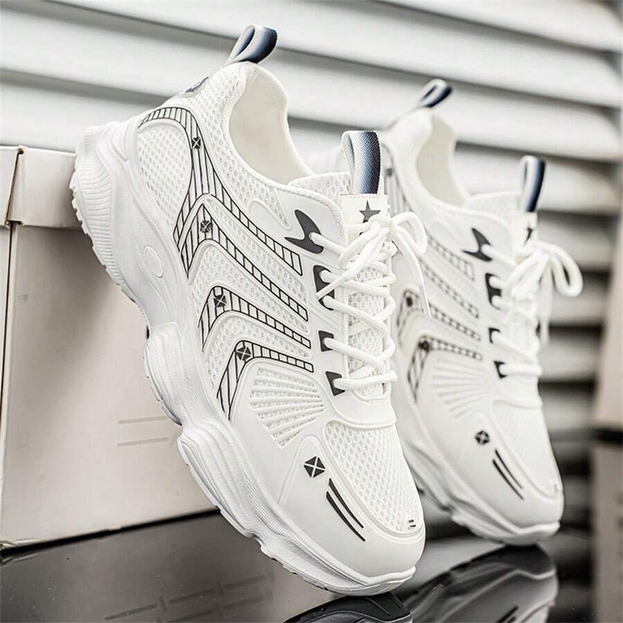 Men's Road Running Shoes, Lightweight Casual Running Shoes, Mesh Breathable Black Grey Running Sneakers, Competition Training Sports Shoes - Black - View 1