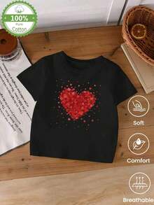 Camiseta de manga corta 100% algodón (180g) - casual, adorable y holgada, con estampado. Para niños y niñas de 5 a 14 años, pieza individual. Ideal como prenda de interior o exterior, blusa infantil. - Negro - Ver 2