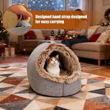 Cama cerrada para gatos, calmante, cama para perros pequeños, cueva para gatos con forro de felpa, casa para dormir interior para mascotas con cojín suave, gatito, cachorro, dormitorio pequeño, - Gris - Ver 6