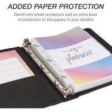 Samsill Carpeta de 3 anillas tamaño junior de 1 pulgada, piel, negro con costuras en contraste, capacidad para papel de 8.5 x 5.5 pulgadas, 3 anillos, carpeta de cuadernos, organizador de portafolios, - Negro - - Ver 4