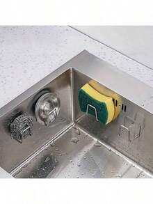 1/2/4 piezas Soporte de esponja de acero inoxidable, estante para utensilios montado en la pared, estante de almacenamiento de bolsa de bolas para fregadero de cocina (Plata) - Multicolor - Ver 4