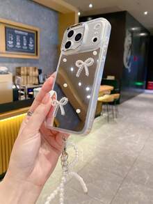 1个镜面外壳电镀相机框DIY珍珠水钻蝴蝶结+珍珠蝴蝶结手链，兼容 17 Pro Max镜面手机壳；新款水钻心形支架，兼容 17 Pro；Niche Super Fire 17时尚女士16 Pro化妆镜保护壳，适用于Galaxy S25 S24 S23 S22 S21 A13 A14 A15 A16，国际版，非国内版 - 銀色 - 查看 5