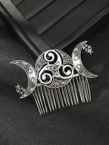 1pc Vintage Viking Celtic Hair Comb - Exquisite Moon Star Shaped Hair Clips - Mystical Fairy Hair Jewelry For Girls, Hair Accessory Gift Combs For Hair Side Comb, Wedding, Hair Accessories