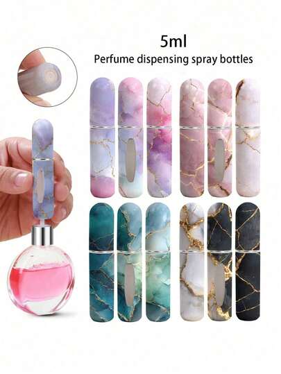 1/4 unidades de frasco spray de perfume com acabamento em mármore banhado a ouro, frasco de 5ml com base, mini ferramenta portátil para decantação de perfume, recipiente compacto de alta qualidade, unissex, várias cores disponíveis, ideal para viagens e passeios, também um ótimo presente de aniversário ou Natal para familiares e amigos.