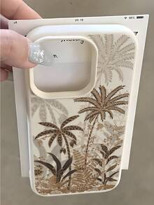 Elegant Retro Tropical Plant Phone Case - Soft Faux Leather Base In Beige, Intricate Original Palm And Fern Plant Pattern In Gold Brown And Dark Brown Accents, Vintage Natural Design, Slim Shock-Resistant Protective Case (Boho Daily Accessory), Fits 17, 17 Pro, 17 Pro Max - Multicolor - View 3