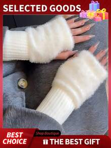 2 Pairs Women's Cashmere Wool Fingerless Gloves, Soft & Warm, Luxury Solid Color Fuzzy Knitted Fingerless Gloves, Warm Wool Fingerless Gloves, Women's Winter Fuzzy Knitted Warm Gloves, Wrist Leak-Proof, Multifunctional - Multicolor - View 3