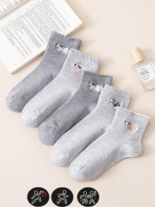 5 đôi tất nữ họa tiết chó hoạt hình dễ thương, thiết kế viền lưới thoáng khí, mềm mại và thoải mái, phù hợp cho các dịp thường ngày, đi học, đi làm, ở nhà, ngoài trời, hẹn hò, dự tiệc, kỳ nghỉ, mọi mùa. - Nhiều màu - Xem 6