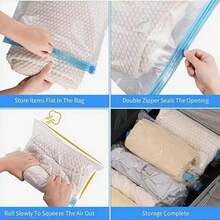 Bộ 3 túi nén cầm tay - Thiết kế cuộn tay tiết kiệm không gian, không cần dụng cụ để cất giữ dễ dàng, phù hợp cho du lịch/cắm trại/sắp xếp đồ đạc tại nhà. - Xanh và trắng - Xem 8