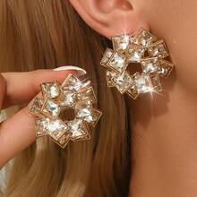 一对奢华水钻镶嵌圆形长耳环，简约韩式风格首饰 - MS378 - 查看 16