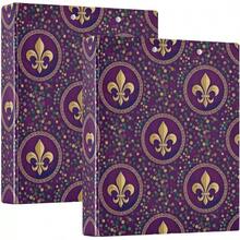 Carpeta de 3 anillos impresa de 1.5 pulgadas, carpeta de anillos en D con bolsillos, carpetas decorativas para la escuela universitaria u oficina, oro flor de lis, morado - talla únicax1 - Ver 12