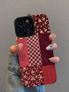 Splicing 1pc New Fashionable & Elegant Red Patchwork Pattern Shock-Resistant Leather Phone Case Compatible With Iphone 17/17 Air/17 Pro/17 Pro Max, 16/16 Plus/16 Pro/16 Pro Max, 15/15 Plus/15 Pro/15 Pro Max, 14/14 Plus/14 Pro/14 Pro Max, 13/13 Pro/13 Pro Max, 12/12 Pro/12 Pro Max, 11/11 Pro/11 Pro Max - Multicolor - View 2