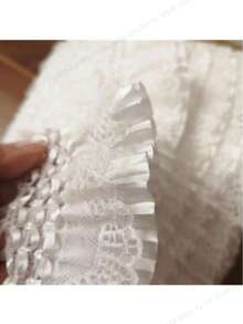 1 Yard Elastic Lace Ruffle Trim, Pleated Curtain Valance Dress Fabric, Black & White Lace Trim, Approx. 9cm Wide - White - View 8