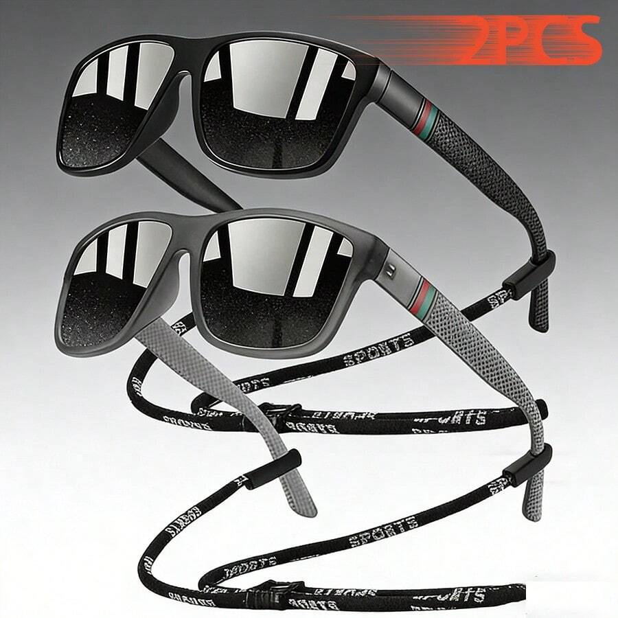 WSZ 2pcs Retro Unisex GlassesLuxury Designer Style, Vintage Striped Square/Rectangle Frame And Shiny Material, Soft Summer Tones Elegant Aesthetics Suitable For Beach, Driving, Fishing And Outdoor Leisure