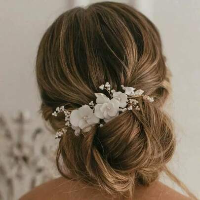1pc European & American Style Handmade Alloy Leaf & Flower Pearl Bridal Hair Comb Accessory Valentine's Day Accessories