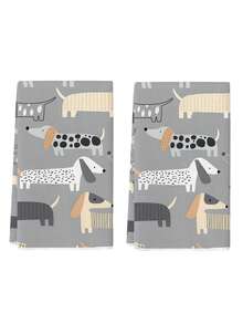 2Pcs Vintage Gray Dachshund Kitchen Towels - Soft Polyester, Hand & Tea Towel Set For Holiday Decor And Housewarming Gifts - Grey - View 7