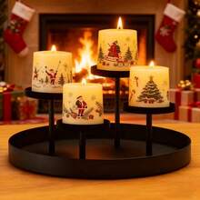 1pc Rustic Metal Tray Candle Holder, Small 4-Candle Rustic Metal Tray - Elegant Home Decor, Tabletop Display And Special Occasions, Metal Black Candle Holder (Candles Not Included), Romantic Candlelight Dinner, Wedding Decor, Christmas And Holiday Decor, Conical Candle Holder Metal Candle Stand For Tabletop Center - Black - View 2