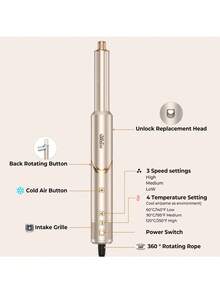 UKLISS 圣诞礼物：8合1离子美发造型梳，可折叠吹风机，带卷发、直发和蓬松造型配件，快速干发，温和护发 - 香檳色 - 查看 9
