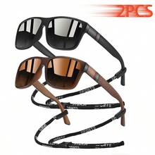 WSZ 2pcs Retro Unisex GlassesLuxury Designer Style, Vintage Striped Square/Rectangle Frame And Shiny Material, Soft Summer Tones Elegant Aesthetics Suitable For Beach, Driving, Fishing And Outdoor Leisure - GL-2PCSF364 - View 3