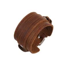 可调节朋克风真皮手镯，环绕式真皮腕带，哥特风时尚真皮手镯，男女通用 - 棕色 - 查看 31