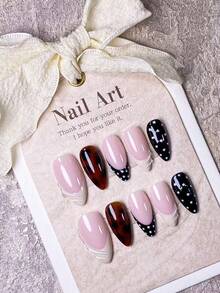 10 قطع أظافر مصنوعة يدويًا للضغط عليها، أظافر قصيرة، أظافر مزيفة، طقم فن الأظافر، مناكير فرنسي، شكل اللوز، جميلة، نقاط، وردي، أبيض، أحمر، أسود، سطح مطلي بالجل، طراز أنيق بسيط، مناسبة للسيدات والفتيات للحفلات - متعدد الألوان - مشاهدة 3