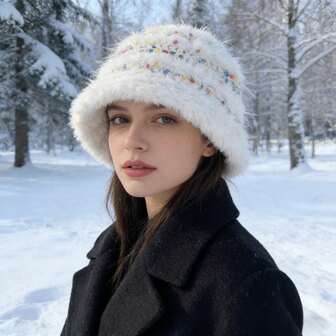 1pc, Women's Bucket Hat With Colorful Speckles Cute Winter Casual Fashion Headpiece.