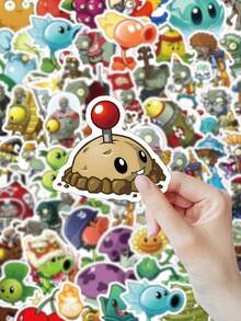 80pcs Stickers, Pea Shooter, Sunflower And Football Zombie Patterns, High-Fidelity Game Vinyl Stickers, Suitable For Game Journals, Tech Devices And Fan Collections School Supplies - Multicolor - View 2