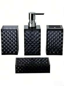 4-5 piezas Juego de baño de acrílico, que incluye dispensador de jabón líquido, portacepillos de dientes, vaso, jabonera, adecuado para tocador de baño, juego de decoración de baño, regalo de cumpleaños, día festivo, inauguración de casa, regalo de Navidad, juego de baño con cortina de ducha, decoración de baño, accesorios de baño, almacenamiento de baño, regalo del Día de San Valentín - Multicolor - Ver 3