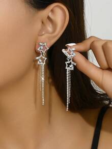 2只金色扭纹几何耳环，优雅奢华时尚女士耳环 - PDD18401-白色 - 查看 7