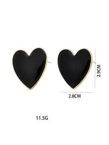 1对合金油滴心形耳环，多色时尚耳环，女士款，春夏款 - 雙桃心 - 查看 11