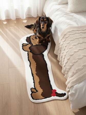 1pc Dachshund Dog Shaped Plush Fluffy Area Rug, Suitable For Bedroom, Living Room, Basket Chair, Dressing Table, Polyester Material Machine Washable, Cute Sausage Dog Floor Carpet With Non-Slip Rug Pad (Highly Recommend Adding Non-Slip Stickers For Safer Use)