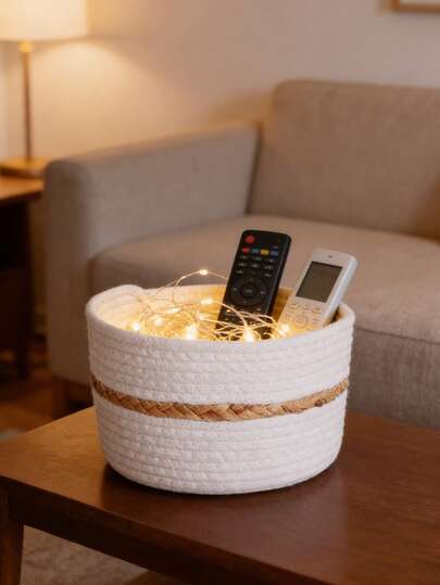 Set de 3 coșuri rotunde de depozitare din frânghie albă, rotunde, pentru birou, cu diametru mare, 21,5 cm x înălțime, 13,5 cm, diametru mediu, 18,9 cm x 12,9 cm, diametru mic, 14,5 cm x 9,9 cm, poate depozita jucării și diverse, perfect pentru organizarea obiectelor de birou.