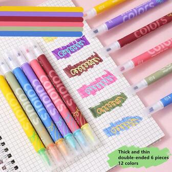 Bolígrafos fluorescentes de doble punta, bolígrafos marcadores fluorescentes de alta calidad para estudiantes, resaltado colorido, toma de notas, diarios, scrapbooking, bolígrafos neón multicolor que brillan