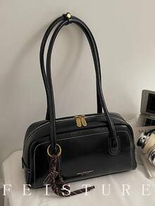 1个仿皮PU保龄球包，女士时尚单肩/腋下包（关注店铺即可获赠流苏吊坠），拉链封口，适合女孩、女士、大学生、年轻职业人士，非常适合工作、商务、通勤、上学等场合。 - 黑色 - 查看 2