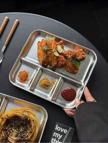 1pc Stainless Steel Creative Tray, Cake Plate, Dessert Plate, Multi-Compartment Dish, Industrial Style Tableware, Barbecue Seasoning Plate, Snack Sauce Plate - Silver - View 3