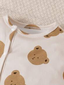 Lurzo 3 Styles Minimalist Cute All-Over Print Teddy Bear Rainbow Stripe Pattern Round Neck Long Sleeve Jumpsuit, Openings At Legs And Ankles, Suitable For Spring And Autumn Baby Girls, Front Snap Design For Easy On And Off, Multiple Styles, Perfect As Baby Gift - Multicolor - View 10