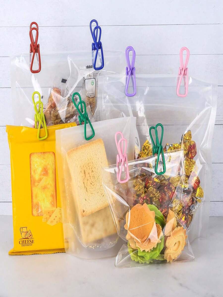 15 piezas de clips de sellado de acero inoxidable de colores aleatorios portátiles, adecuados para bolsas de aperitivos, bolsas de alimentos, bolsas de almacenamiento y clips de bocetos - Clip de sellado - Ver 1