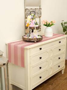 1件亚麻质感桌旗，现代客厅/餐厅桌垫，可水洗，适用于厨房、餐桌、派对、婚礼装饰，复古风格，也适用于玄关、家庭聚会、咖啡桌、客厅等场所。 - 粉色 - 查看 5