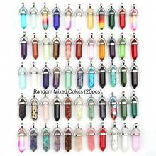 20pcs Random Natural Stone Hexagon Pillar Pendant, Amethyst Hexagon Pillar Shaped Pendant, And Double-Pointed Bullet Shaped Pendant. These Pendants Can Be Used To Make Yoga Stone Jewelry, As Well As To Create DIY Bracelets, Necklaces Or Earrings With Durable Leather Chains. - Multicolor - View 5