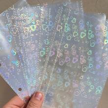 10/20张爱心全息贴纸，A6透明内页，3D浮雕贴纸，贴纸簿补充装，照片卡片收纳，剪贴簿，适合制作贴纸书，活页夹补充装，贴纸收纳，学校用品，新学期用品，办公用品。 - 彩色 - 查看 6