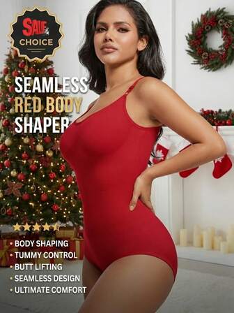 1pc Women's Seamless Sleeveless V-Neck Bodysuit, Tummy Control And Butt Lifting, High Elasticity