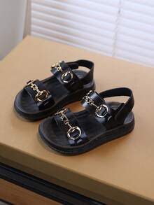 1 Pair Children's Spring New Beach Sandals, Soft Bottom Fashion Versatile Outdoor Non-Slip Flat Beach Sandals For Little Girls - Black - View 2