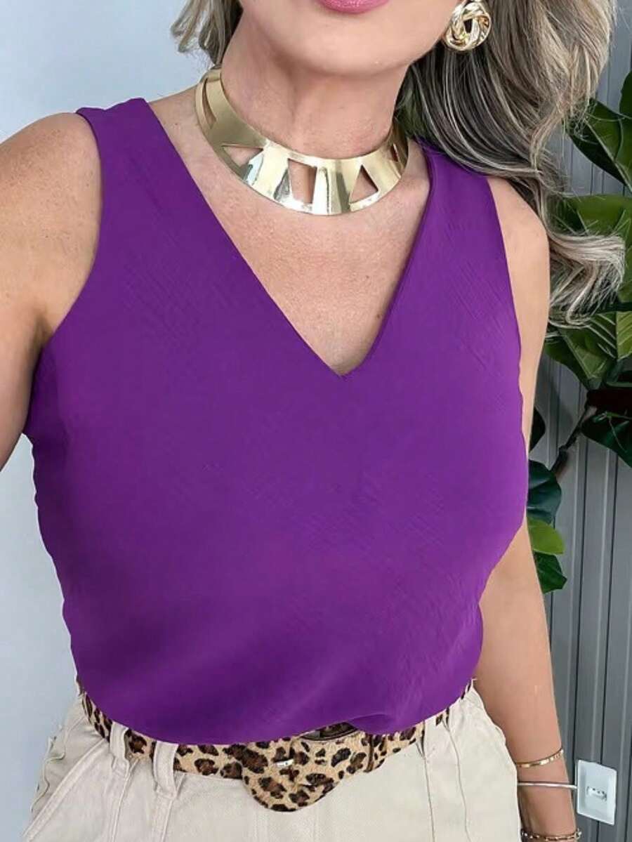 WOMEN'S BLOUSE THICK STRAP WIDE DUNA TRENDRY BASIC PLAIN SIMPLE VAT - Violet Purple - View 1