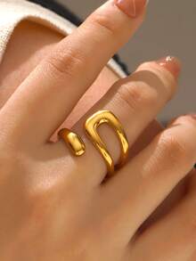 1pc 18K Gold Plated Stainless Steel Minimalist Geometric Ring, Suitable For Women's Daily Wear - Multicolor - View 1