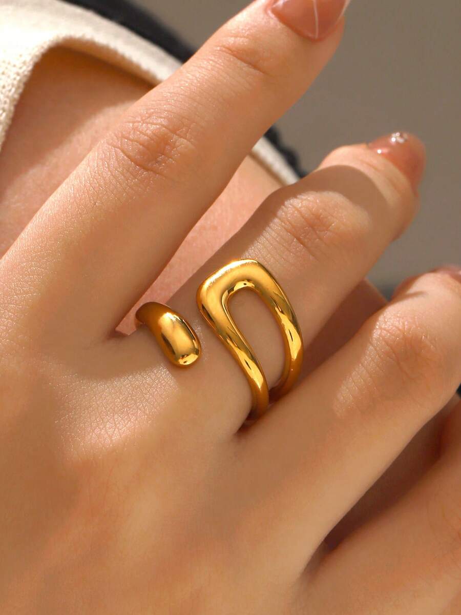 1pc 18K Gold Plated Stainless Steel Minimalist Geometric Ring, Suitable For Women's Daily Wear - Multicolor - View 1