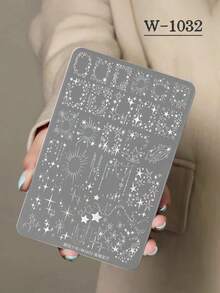 一套复古中式兰花蕾丝美甲印花板，可爱丝带图案美甲贴纸，玫瑰、蝴蝶、叶子美甲印花板，爱心、星星、月亮、蕾丝、花卉美甲印花模板，美甲沙龙必备 - 銀色 - 查看 19