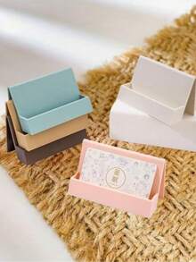 1个大容量现代商务名片夹及收纳盒 - 多色桌面名片盒，配时尚白色盖子（蓝绿色、米色、粉色） - 适用于专业人士、会议、研讨会的紧凑型办公桌及接待台配件 - 名片收纳盒 - 彩色 - 查看 7