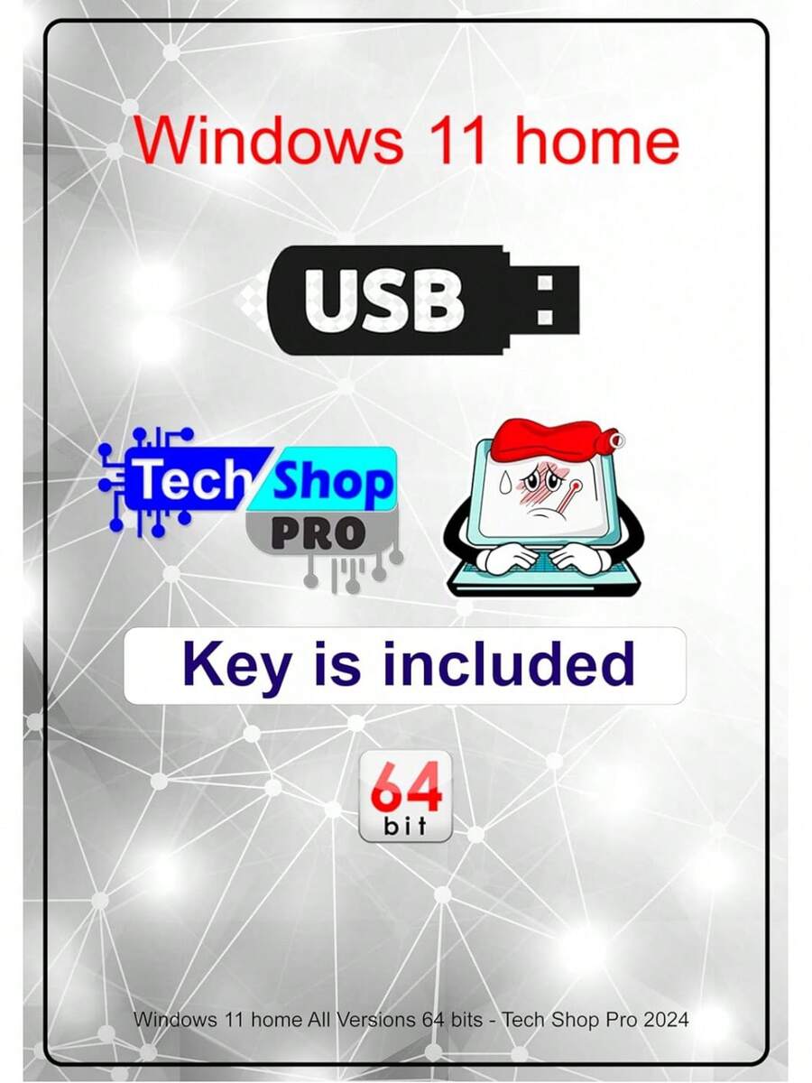 Tech-Shop-Pro Compatible With Install Key Included USB For Windows 11 ...